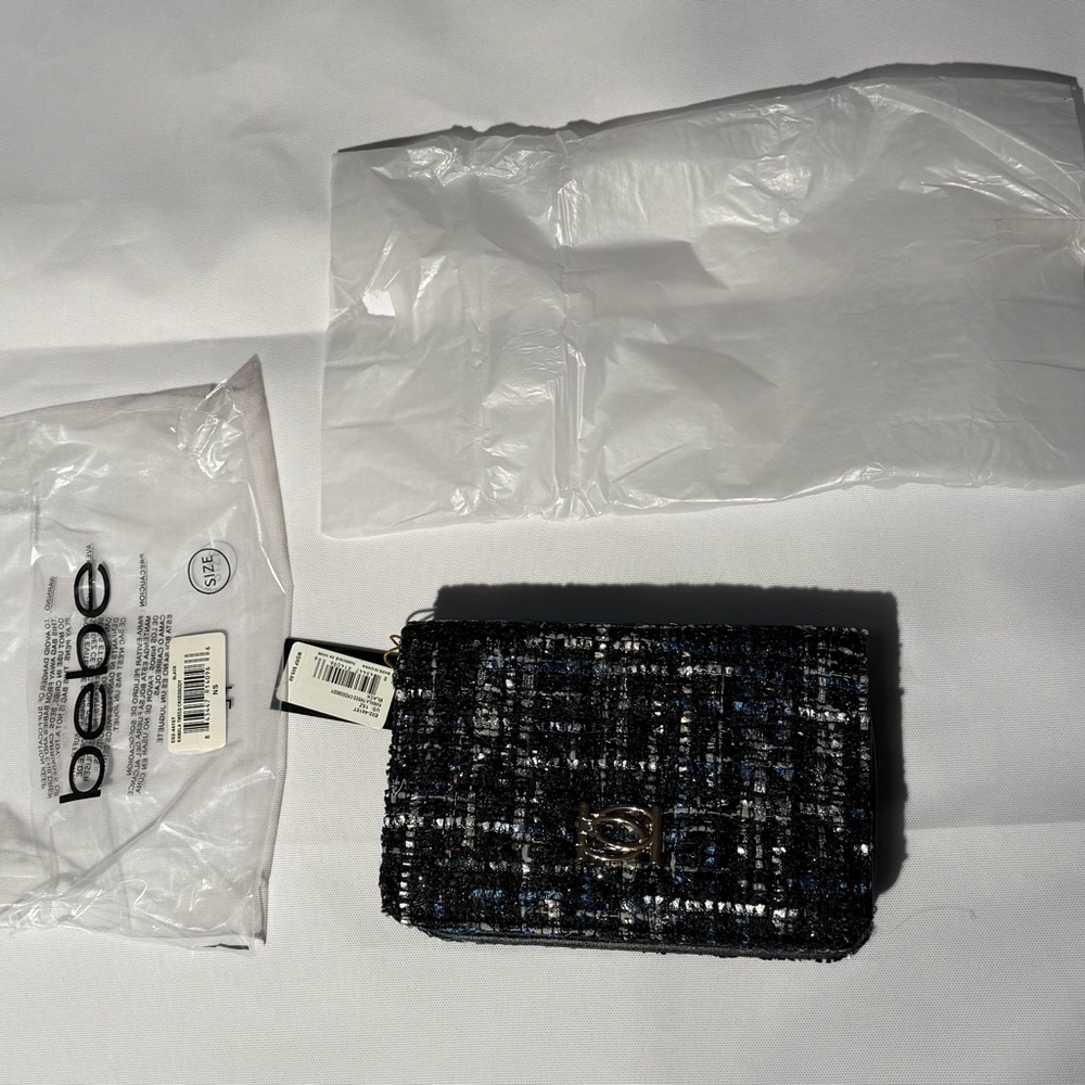 Bebe Kamala Tweed Crossbody Bag Black Blue - NWT - Picture 6 of 12